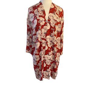 NWT Knox Rose Open Front Kimono Kaftan Coral Red Flower Print Womens XS/S